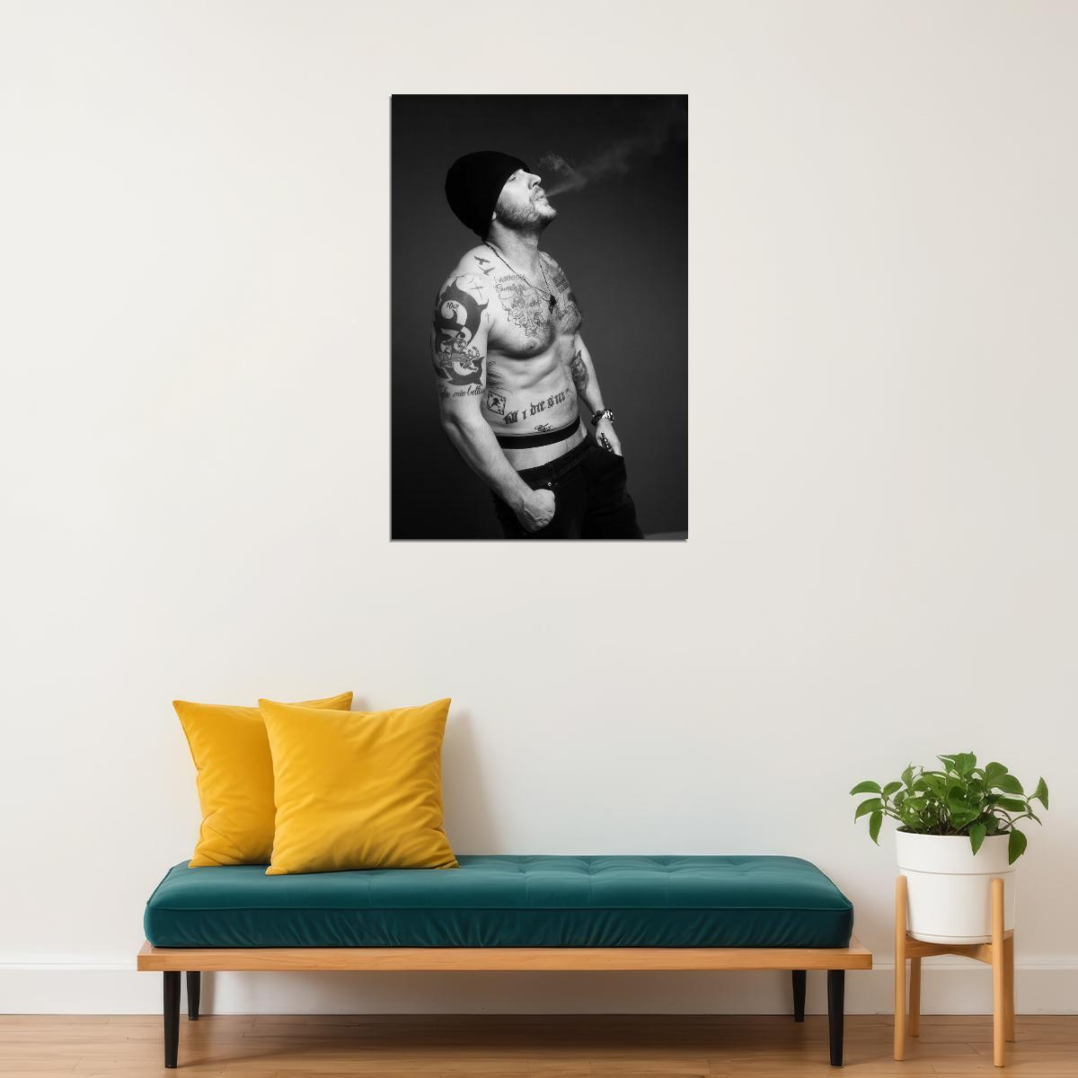 Tom Hardy Black and White Smoking Photo Print Hollywood Celebrity Poster Shirtless Handsome Man Wall Art Hot Male Aesthetic Decor for Bedroom Living Space
