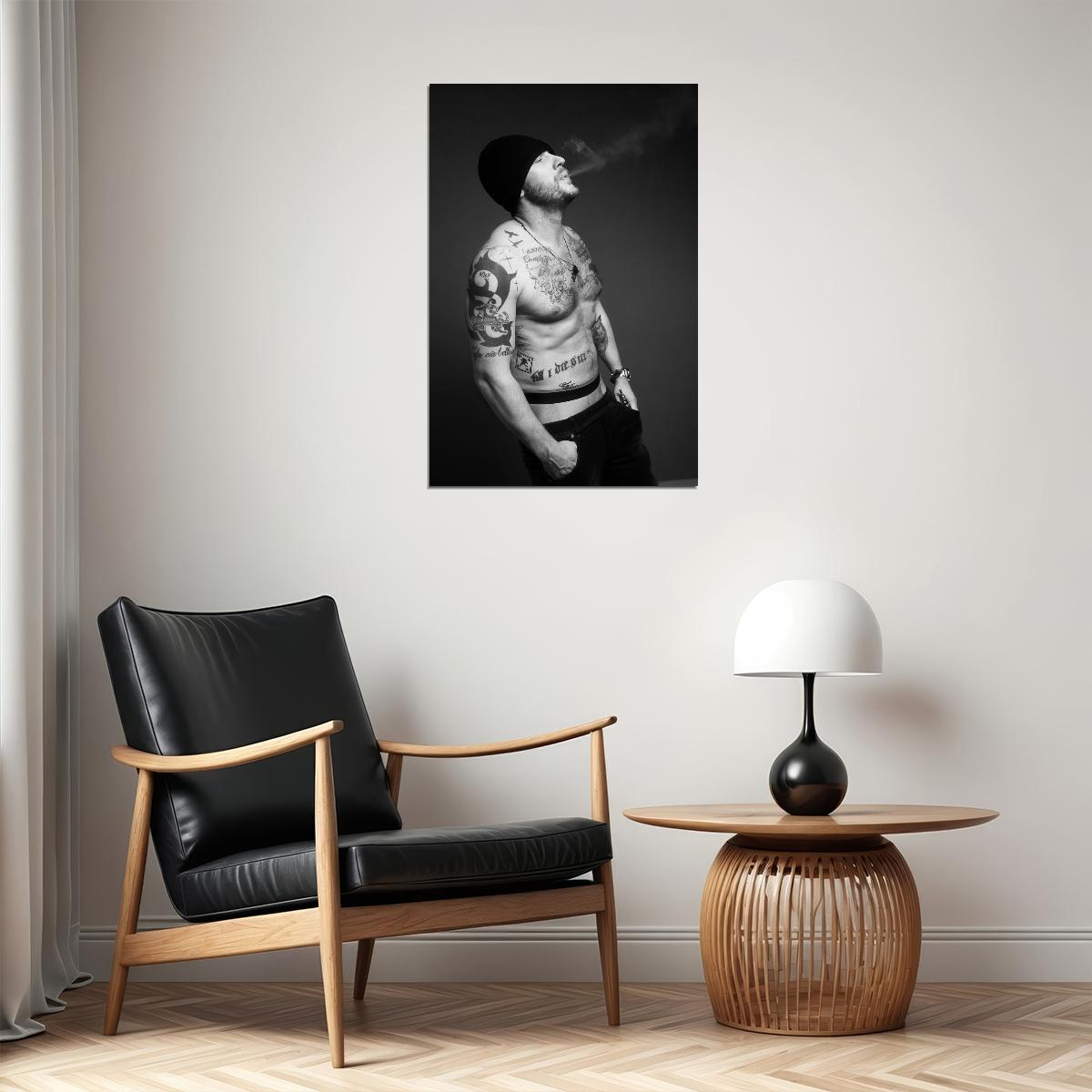 Tom Hardy Black and White Smoking Photo Print Hollywood Celebrity Poster Shirtless Handsome Man Wall Art Hot Male Aesthetic Decor for Bedroom Living Space