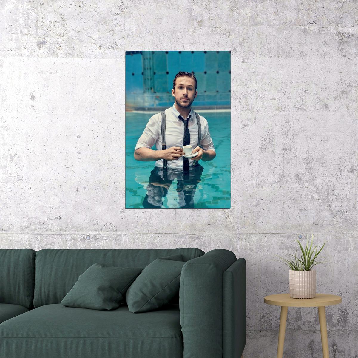 Ryan Gosling Wet Shirt Photo Print Hollywood Celebrity Poster Handsome Man Wall Art Hot Male Model Aesthetic Decor for Bedroom Living Room