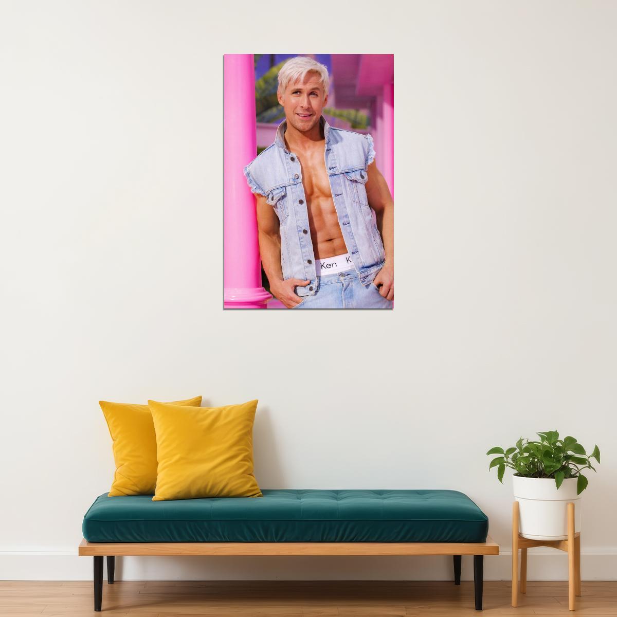 Ryan Gosling Denim Vest Shirtless Photo Print Hollywood Celebrity Poster Handsome Man Wall Art Hot Male Aesthetic Decor for Bedroom Living Room