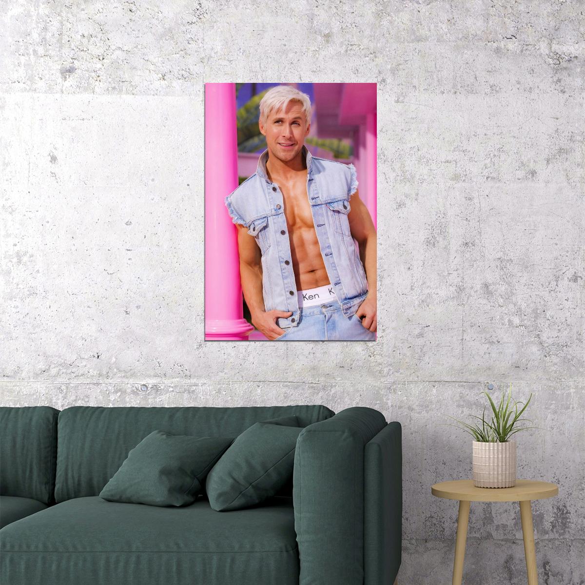 Ryan Gosling Denim Vest Shirtless Photo Print Hollywood Celebrity Poster Handsome Man Wall Art Hot Male Aesthetic Decor for Bedroom Living Room