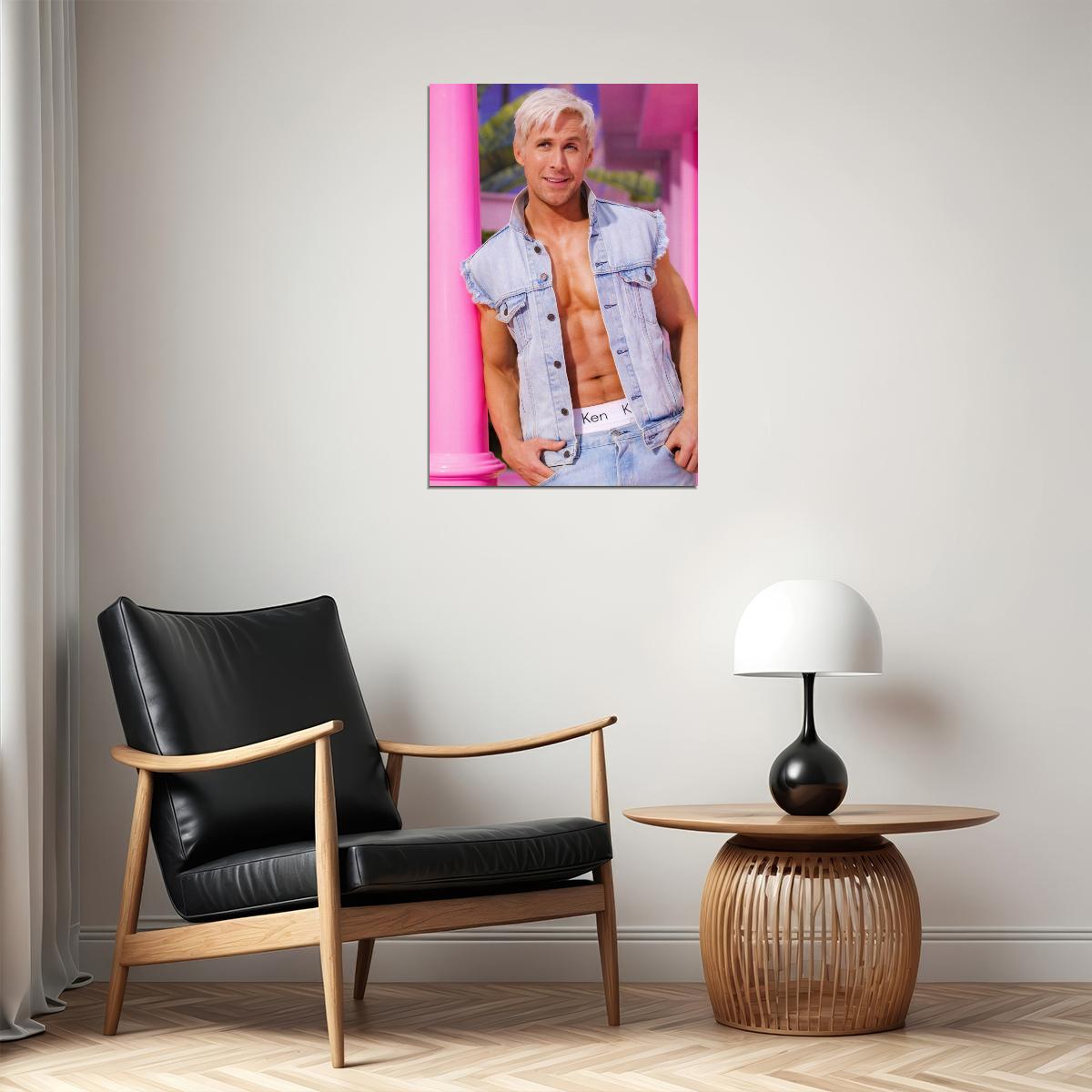 Ryan Gosling Denim Vest Shirtless Photo Print Hollywood Celebrity Poster Handsome Man Wall Art Hot Male Aesthetic Decor for Bedroom Living Room