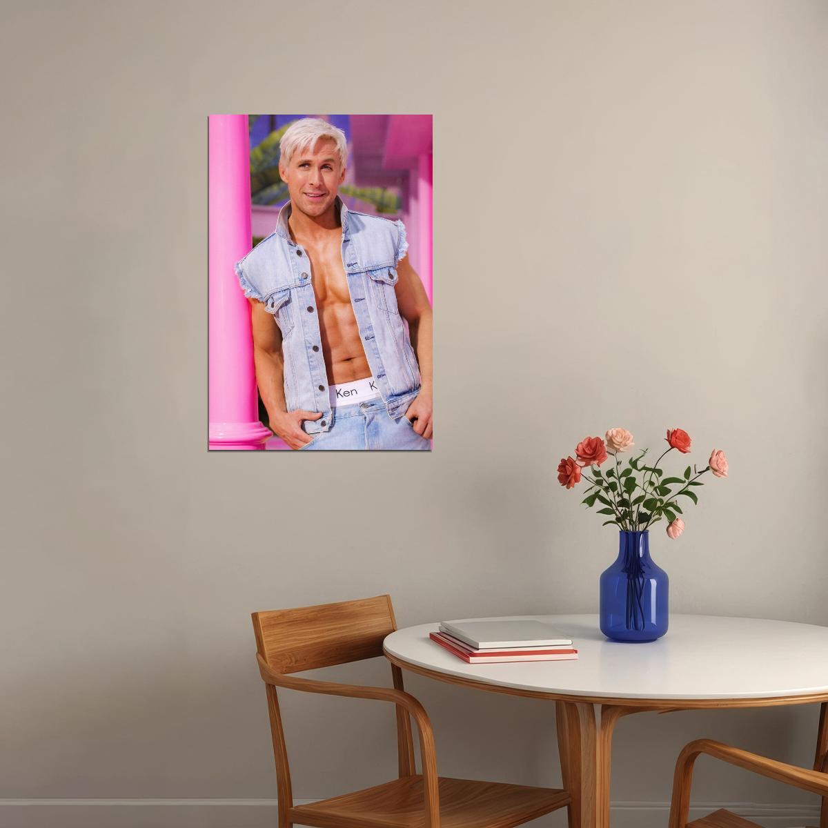 Ryan Gosling Denim Vest Shirtless Photo Print Hollywood Celebrity Poster Handsome Man Wall Art Hot Male Aesthetic Decor for Bedroom Living Room