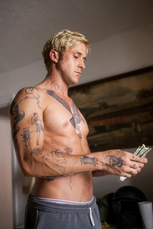 Ryan Gosling Tattooed Shirtless Photo Print Hollywood Celebrity Poster Handsome Man Wall Art Hot Male Model Aesthetic Decor for Bedroom Living Space