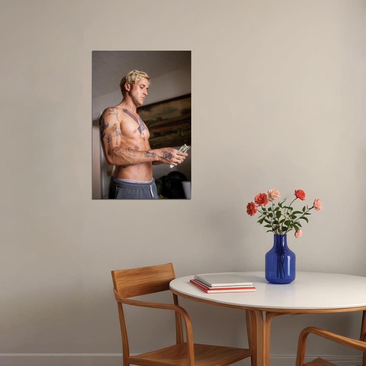 Ryan Gosling Tattooed Shirtless Photo Print Hollywood Celebrity Poster Handsome Man Wall Art Hot Male Model Aesthetic Decor for Bedroom Living Space