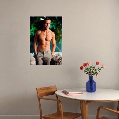 Ryan Gosling Smiling Shirtless Photo Print Hollywood Celebrity Poster Handsome Man Wall Art Hot Male Aesthetic Decor for Bedroom Living Room