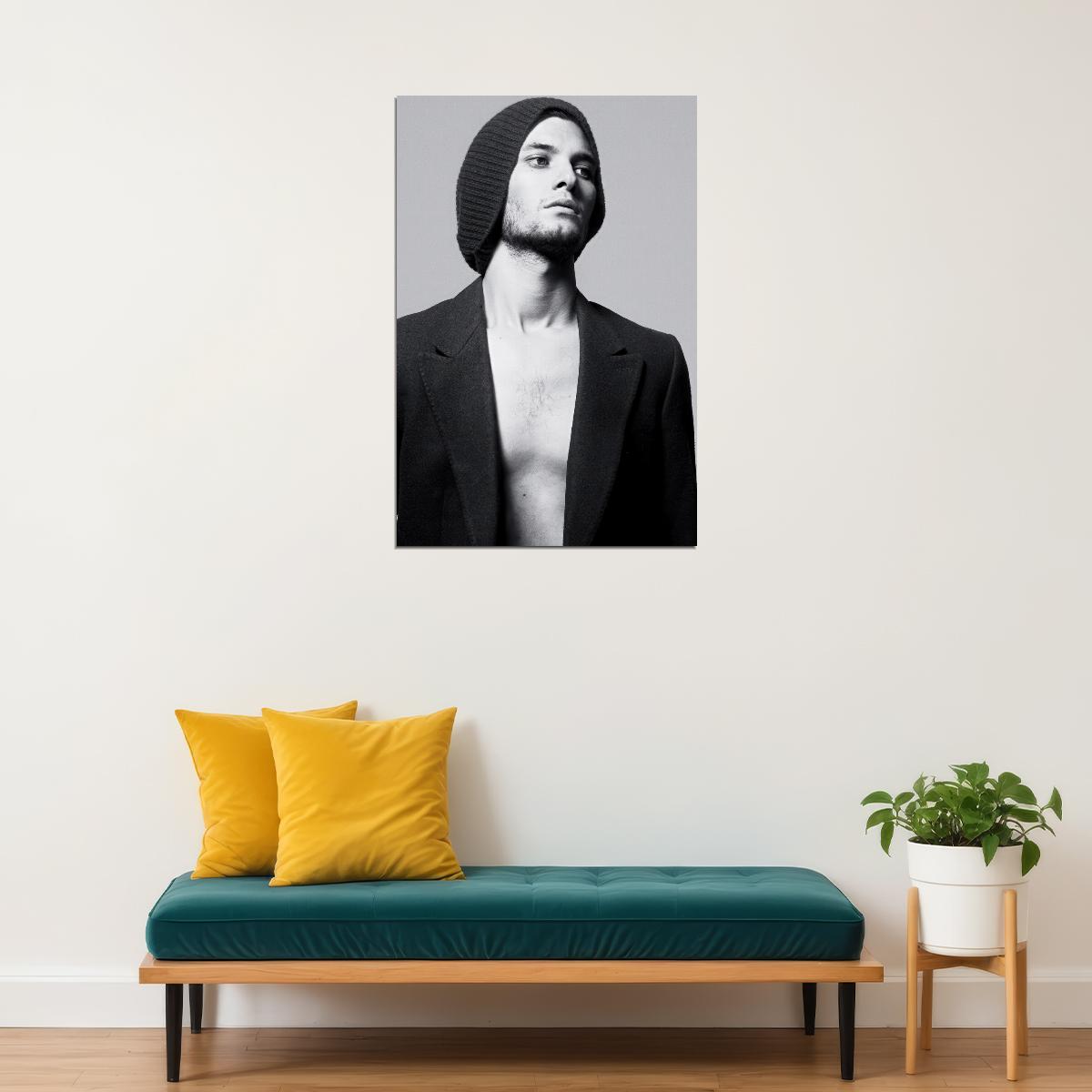 Ben Barnes Black and White Shirtless Photo Print Hollywood Celebrity Poster Handsome Man Wall Art Hot Male Model Aesthetic Decor for Bedroom Living Space - xonomax