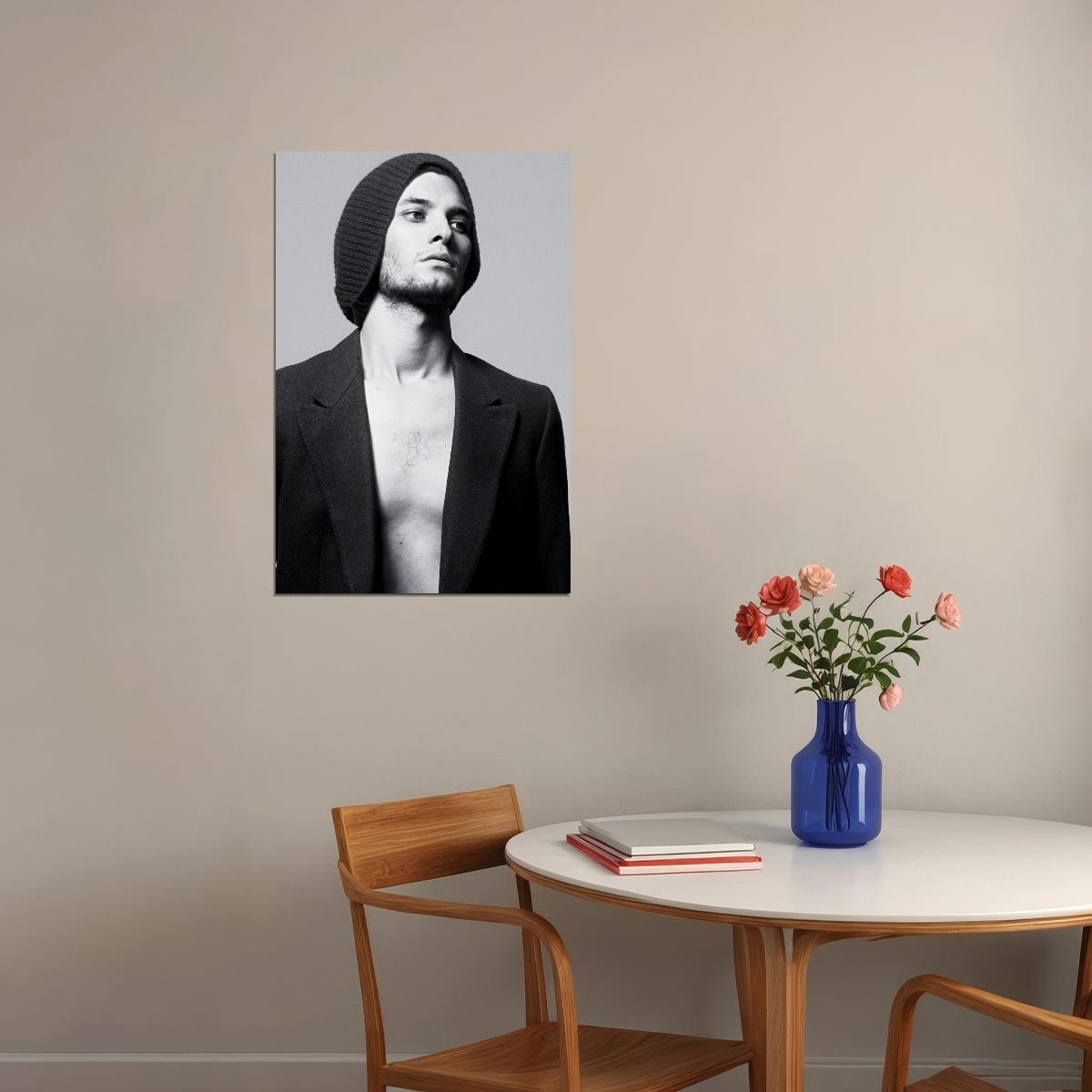 Ben Barnes Black and White Shirtless Photo Print Hollywood Celebrity Poster Handsome Man Wall Art Hot Male Model Aesthetic Decor for Bedroom Living Space - xonomax