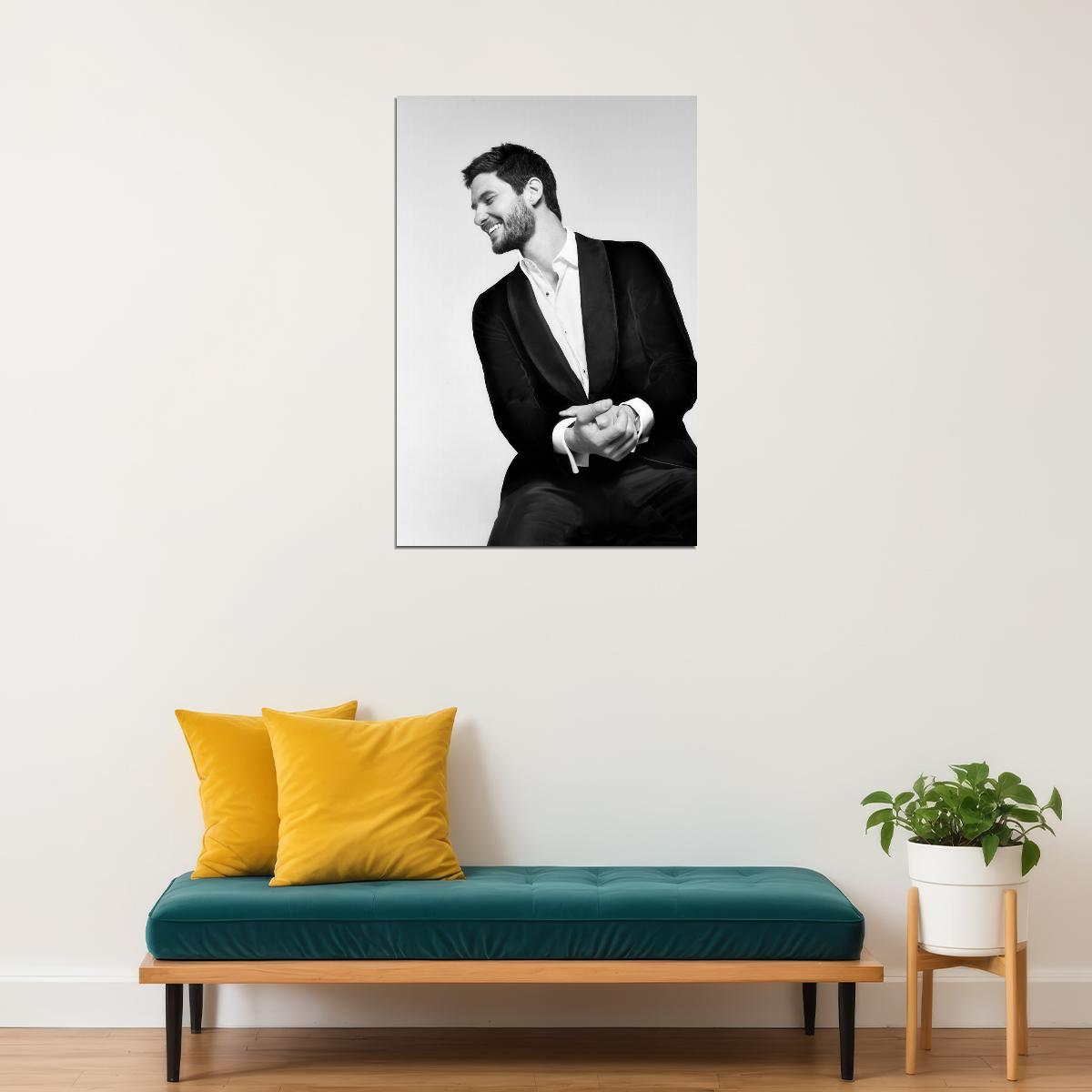 Ben Barnes Black and White Smiling Photo Print Hollywood Celebrity Poster Handsome Man Wall Art Hot Male Model Aesthetic Decor for Bedroom Office - xonomax