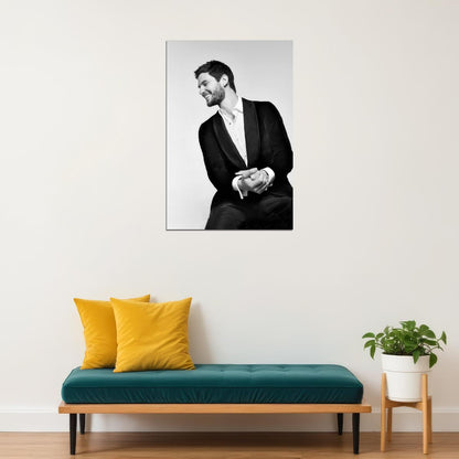Ben Barnes Black and White Smiling Photo Print Hollywood Celebrity Poster Handsome Man Wall Art Hot Male Model Aesthetic Decor for Bedroom Office - xonomax