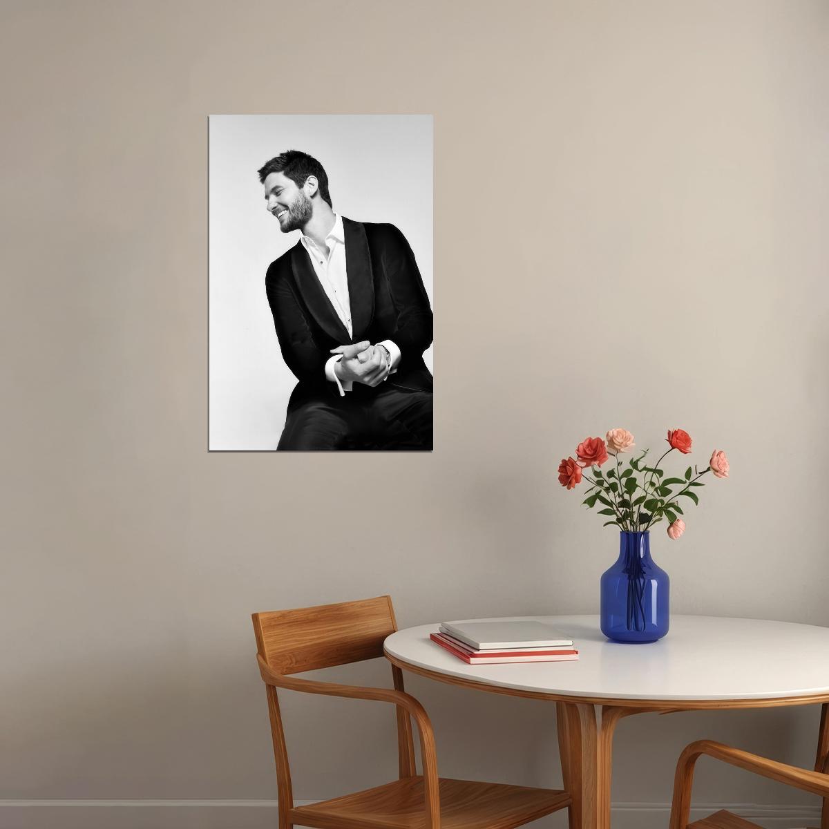 Ben Barnes Black and White Smiling Photo Print Hollywood Celebrity Poster Handsome Man Wall Art Hot Male Model Aesthetic Decor for Bedroom Office - xonomax