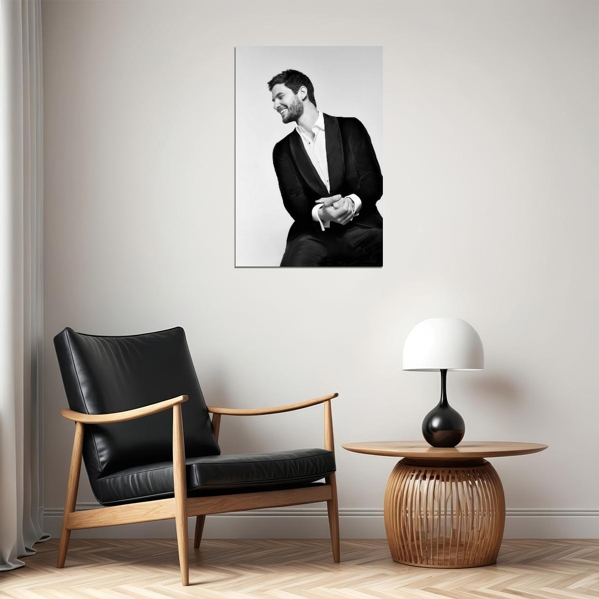 Ben Barnes Black and White Smiling Photo Print Hollywood Celebrity Poster Handsome Man Wall Art Hot Male Model Aesthetic Decor for Bedroom Office - xonomax