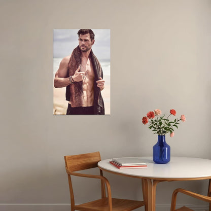 Chris Hemsworth Shirtless Beach Photo Print Hollywood Celebrity Poster Handsome Man Wall Art Hot Male Model Aesthetic Decor for Bedroom Living Room - xonomax
