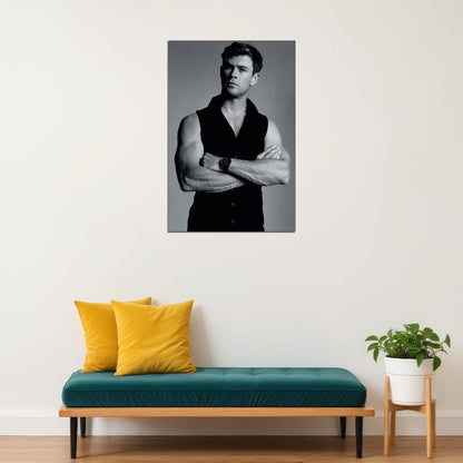 Chris Hemsworth Black and White Fashion Portrait Photo Print Hollywood Celebrity Poster Handsome Man Wall Art Hot Male Model Aesthetic Decor for Bedroom Office - xonomax