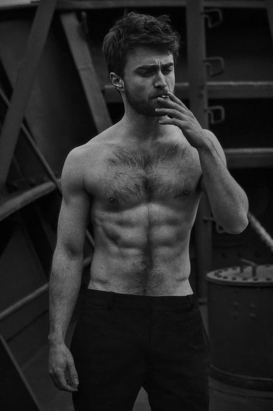 Daniel Radcliffe Black and White Shirtless Muscular Photo Print Hollywood Celebrity Poster Handsome Man Wall Art Hot Male Model Aesthetic Decor for Bedroom Living Room - xonomax
