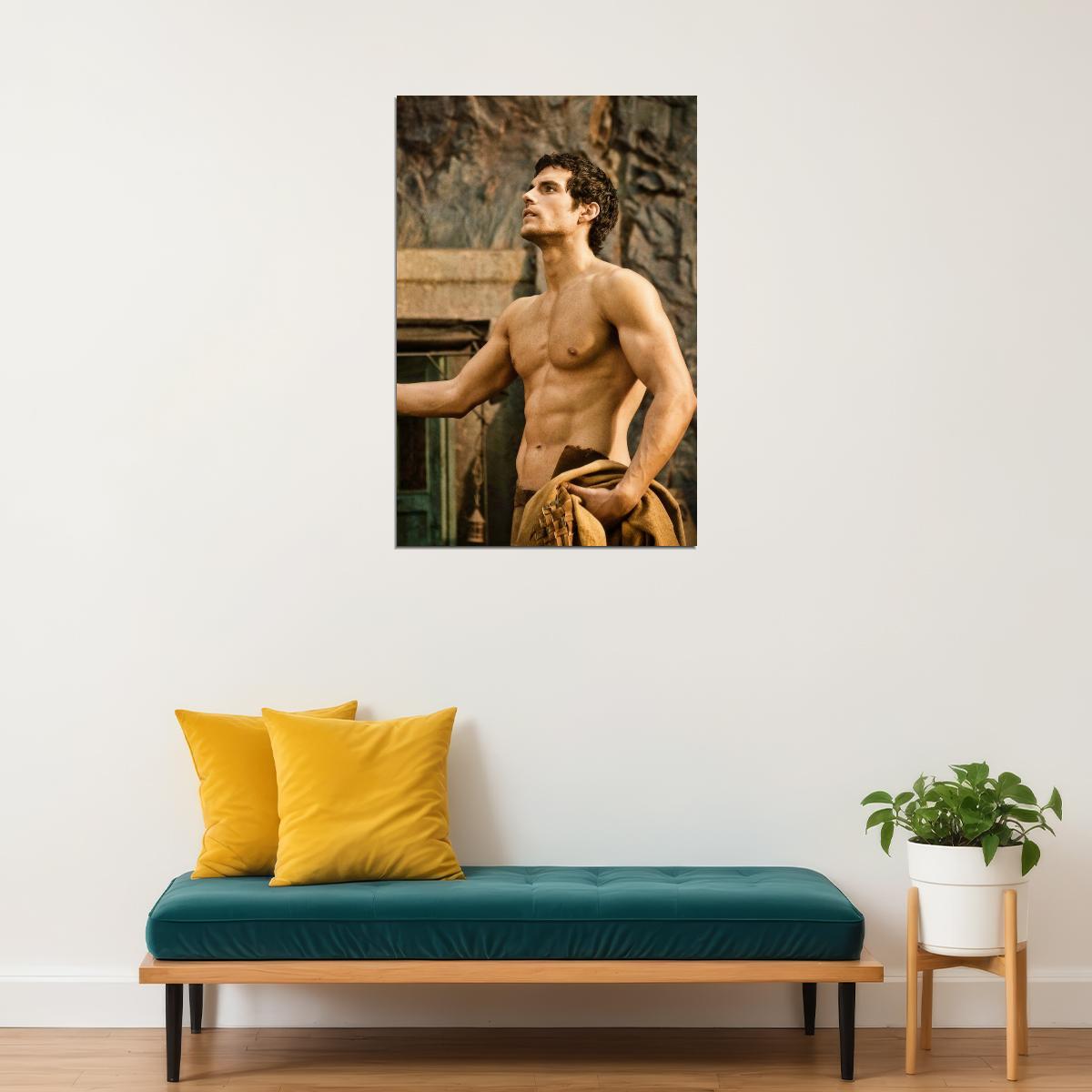 Henry Cavill Shirtless Action Movie Scene Photo Print Hollywood Celebrity Poster Handsome Man Wall Art Hot Male Aesthetic Decor for Bedroom Office - xonomax