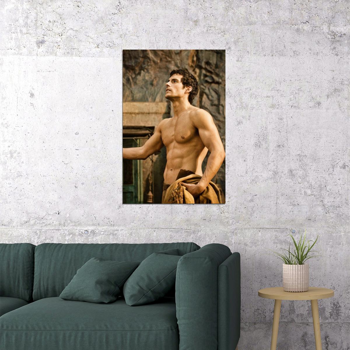 Henry Cavill Shirtless Action Movie Scene Photo Print Hollywood Celebrity Poster Handsome Man Wall Art Hot Male Aesthetic Decor for Bedroom Office - xonomax