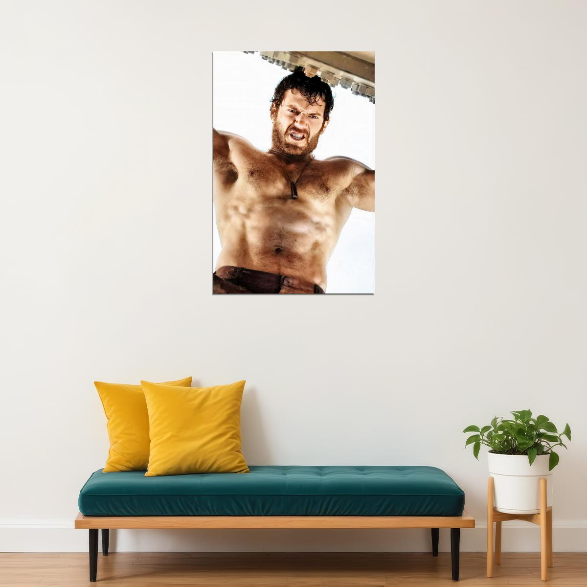 Henry Cavill Shirtless Heroic Photo Print Hollywood Celebrity Poster Handsome Man Wall Art Hot Male Aesthetic Decor for Bedroom Living Space - xonomax