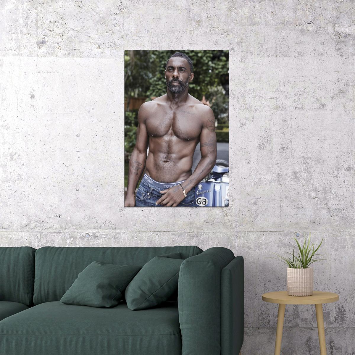 Idris Elba Shirtless Muscular Body Photo Print Hollywood Celebrity Poster Handsome Black Man Wall Art Hot Male Aesthetic Decor for Bedroom Living Room - xonomax