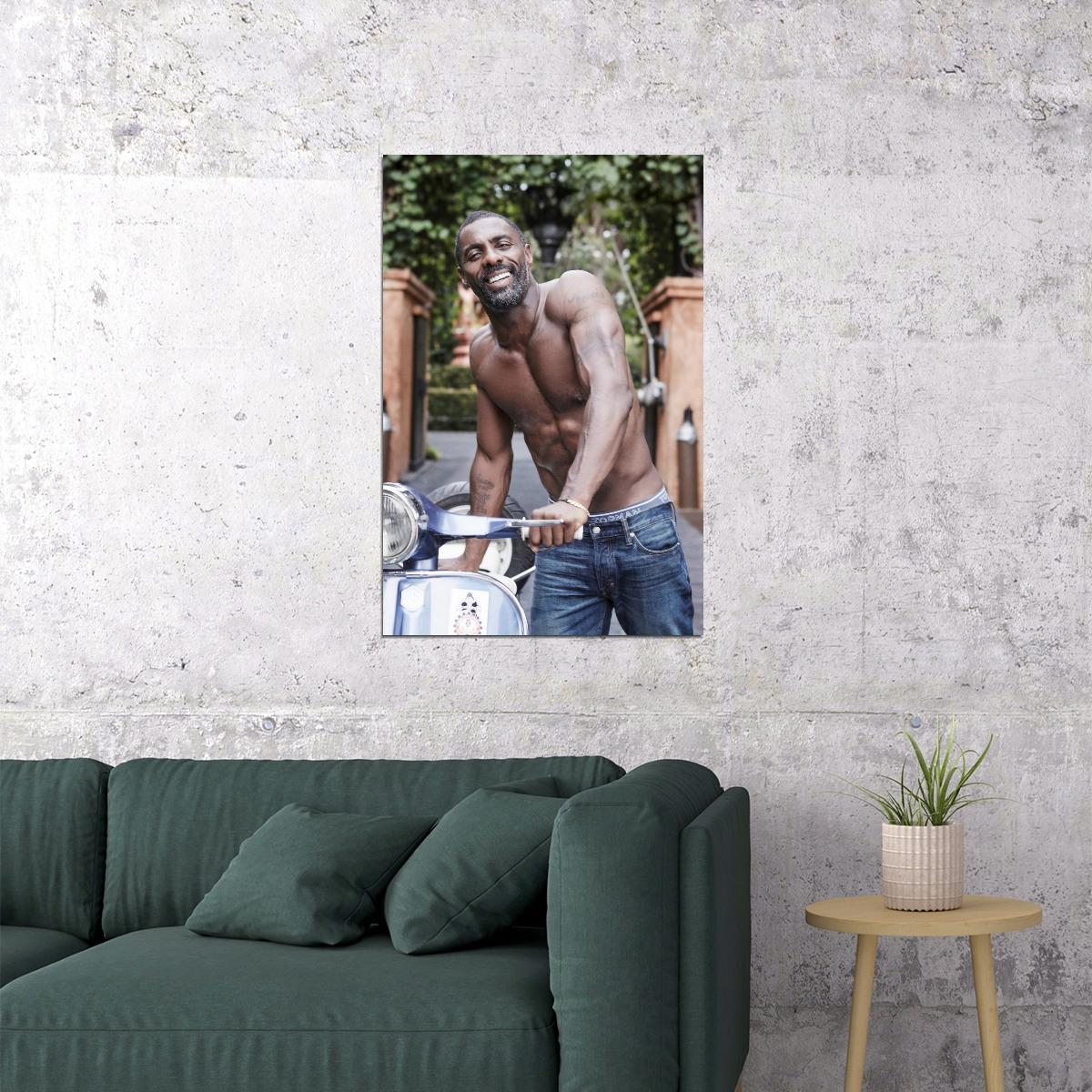 Idris Elba Handsome Smiling Photo Print Hollywood Celebrity Poster Stylish Man Wall Art Hot Male Aesthetic Decor for Bedroom Living Space - xonomax