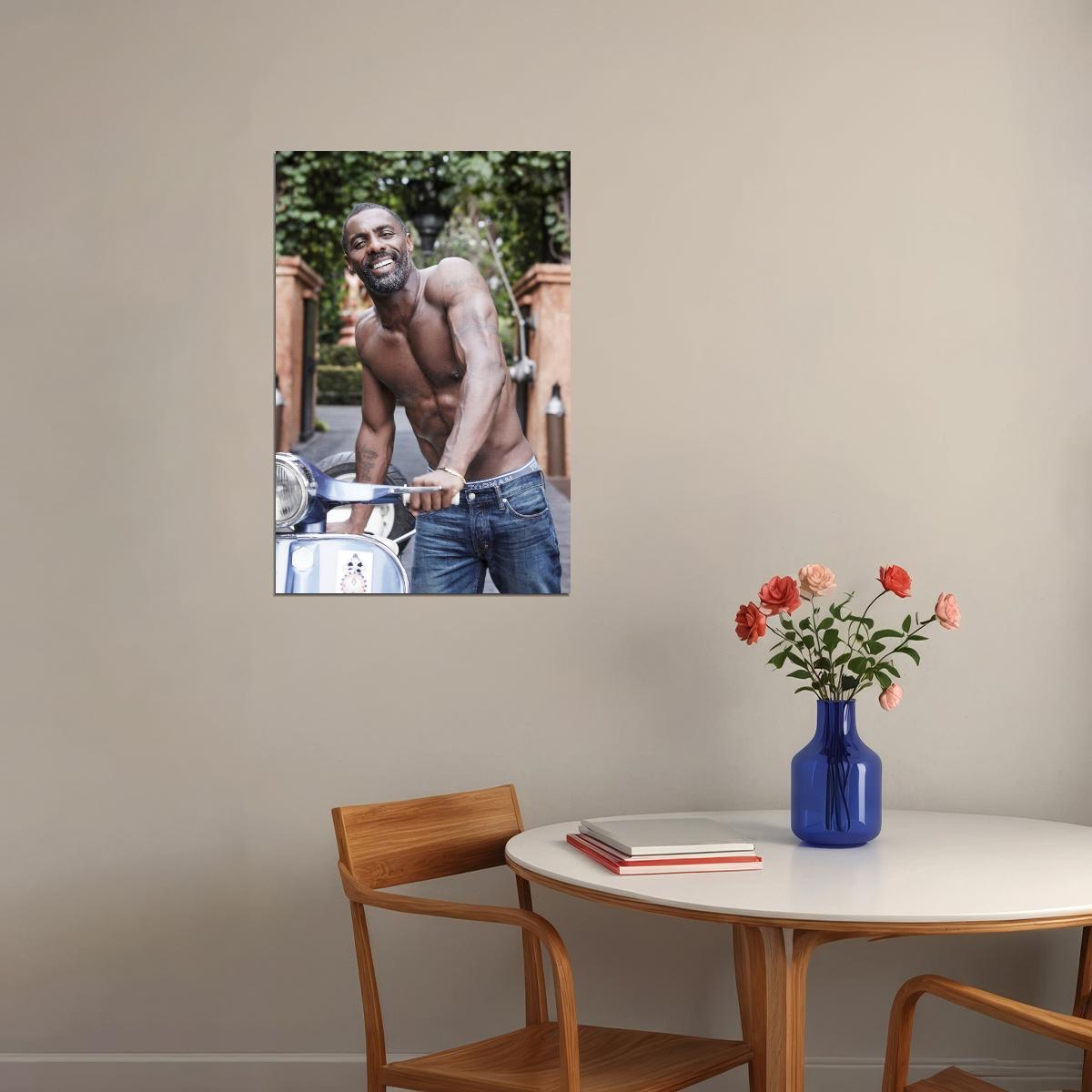 Idris Elba Handsome Smiling Photo Print Hollywood Celebrity Poster Stylish Man Wall Art Hot Male Aesthetic Decor for Bedroom Living Space - xonomax