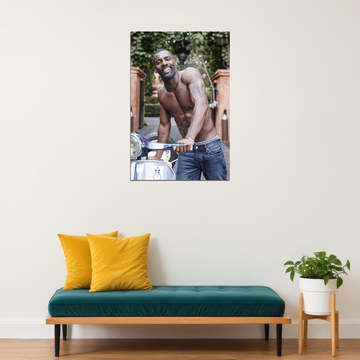 Idris Elba Handsome Smiling Photo Print Hollywood Celebrity Poster Stylish Man Wall Art Hot Male Aesthetic Decor for Bedroom Living Space - xonomax