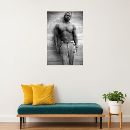 Idris Elba Black and White Shirtless Photo Print Hollywood Celebrity Poster Handsome Man Wall Art Hot Male Aesthetic Decor for Bedroom Office - xonomax