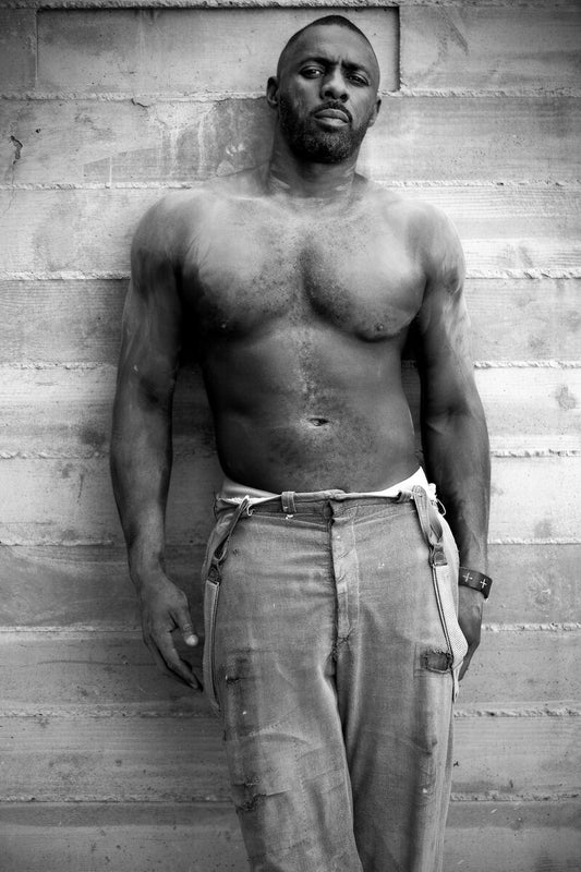 Idris Elba Black and White Shirtless Photo Print Hollywood Celebrity Poster Handsome Man Wall Art Hot Male Aesthetic Decor for Bedroom Office - xonomax