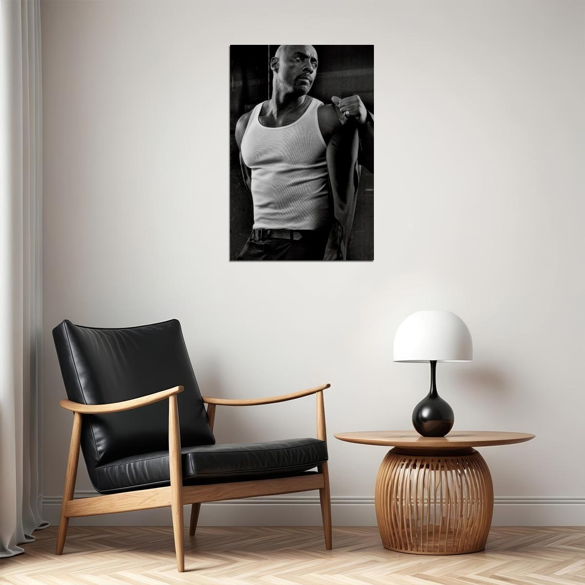 Idris Elba Black and White Tank Top Photo Print Hollywood Celebrity Poster Handsome Man Wall Art Hot Male Aesthetic Decor for Bedroom Living Space - xonomax