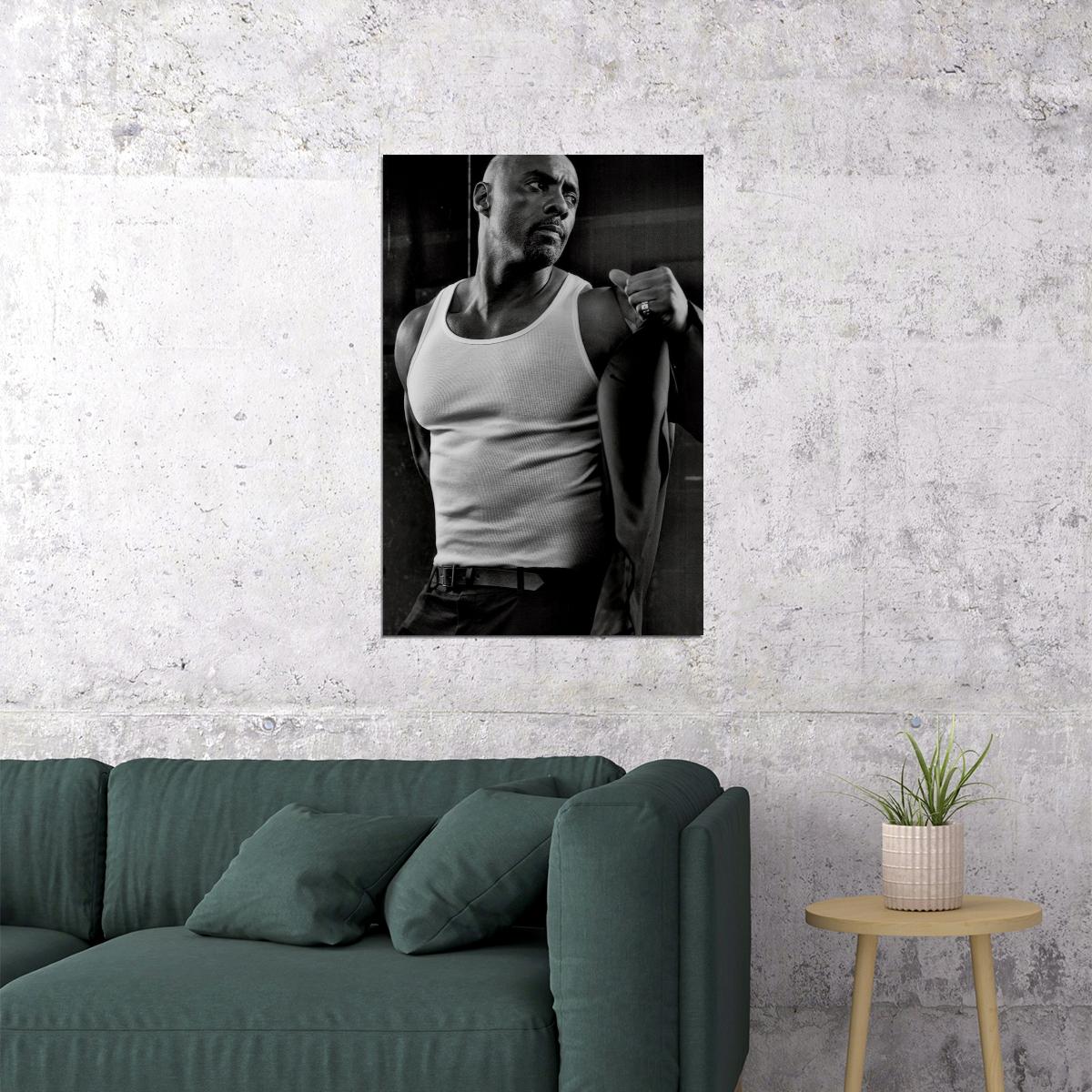 Idris Elba Black and White Tank Top Photo Print Hollywood Celebrity Poster Handsome Man Wall Art Hot Male Aesthetic Decor for Bedroom Living Space - xonomax