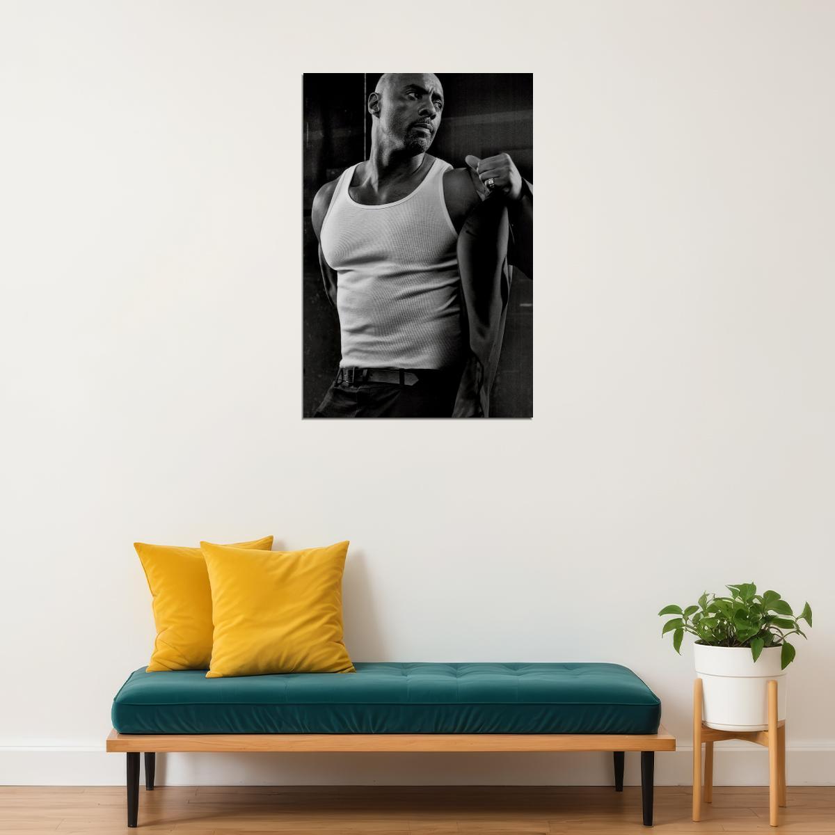 Idris Elba Black and White Tank Top Photo Print Hollywood Celebrity Poster Handsome Man Wall Art Hot Male Aesthetic Decor for Bedroom Living Space - xonomax