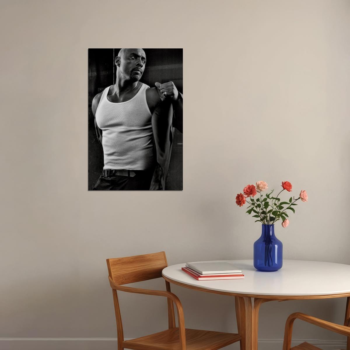 Idris Elba Black and White Tank Top Photo Print Hollywood Celebrity Poster Handsome Man Wall Art Hot Male Aesthetic Decor for Bedroom Living Space - xonomax