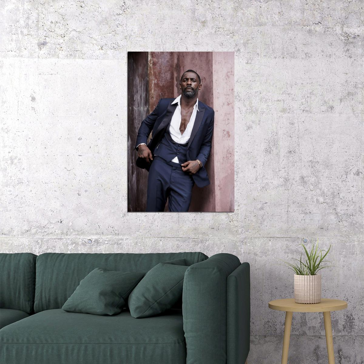 Idris Elba Stylish Suit Portrait Photo Print Hollywood Celebrity Poster Handsome Man Wall Art Hot Male Aesthetic Decor for Bedroom Office - xonomax