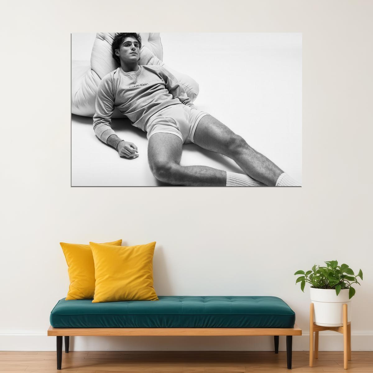 Jacob Elordi Black and White Lounge Photo Print Hollywood Celebrity Poster Handsome Man Wall Art Hot Male Aesthetic Decor for Bedroom Living Space - xonomax