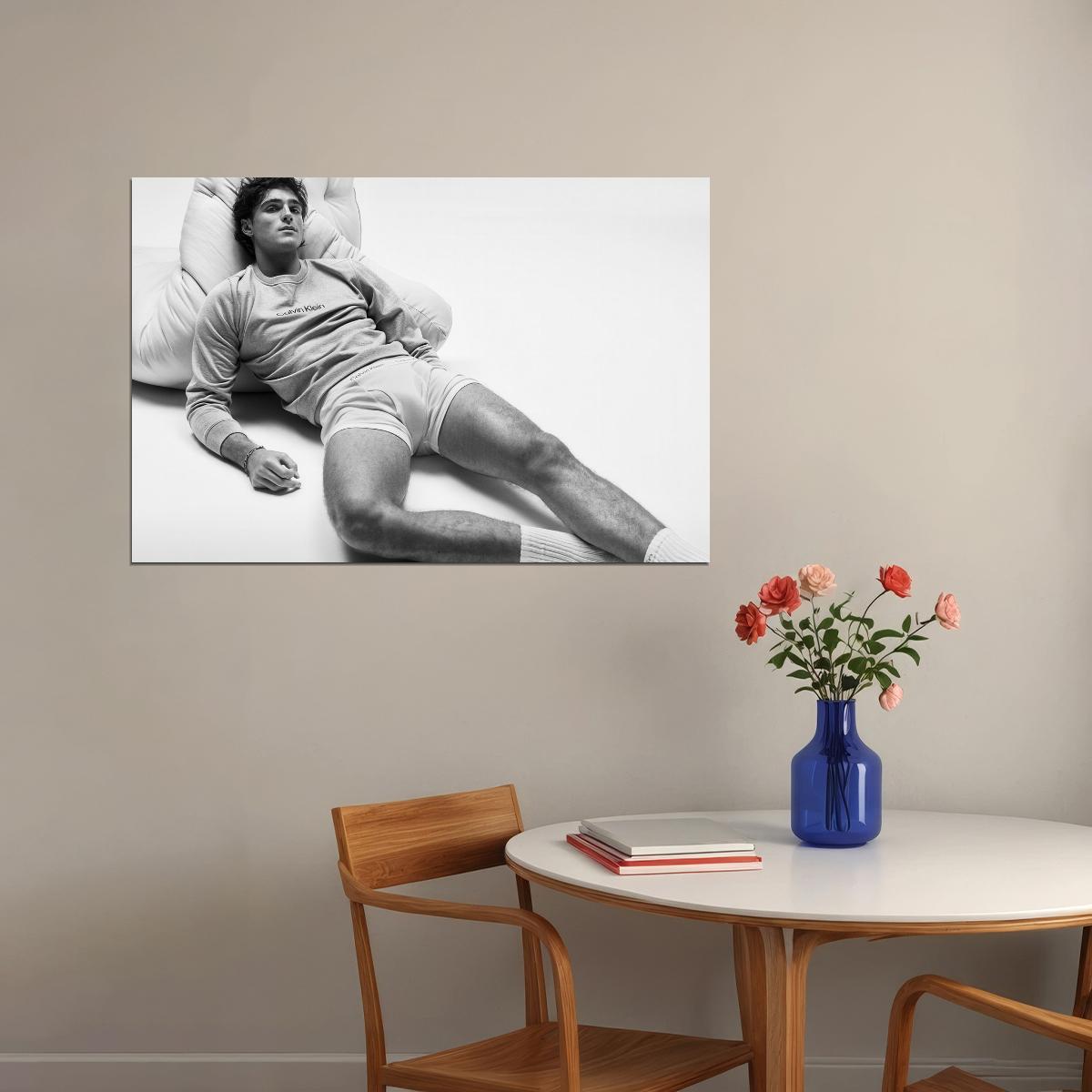 Jacob Elordi Black and White Lounge Photo Print Hollywood Celebrity Poster Handsome Man Wall Art Hot Male Aesthetic Decor for Bedroom Living Space - xonomax