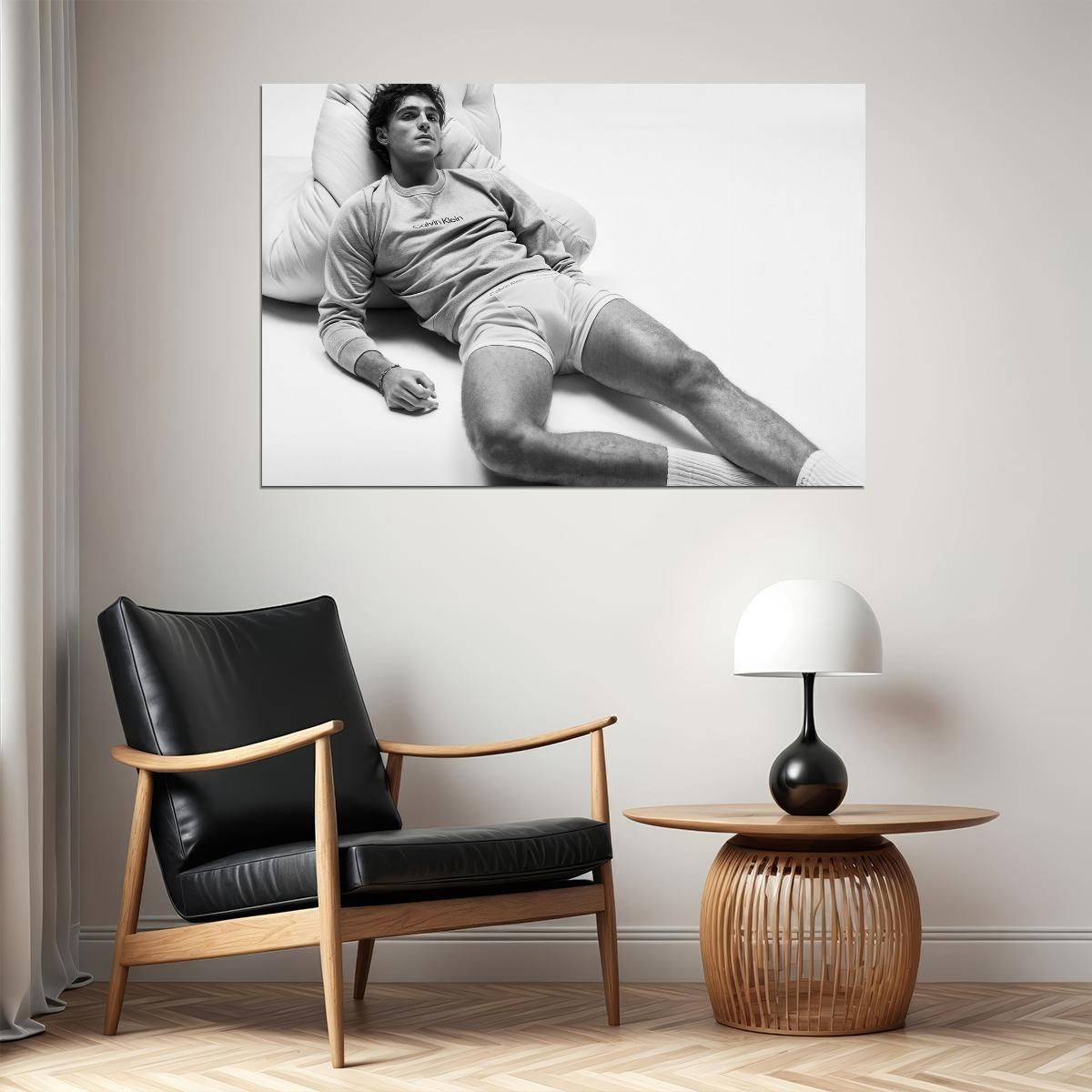 Jacob Elordi Black and White Lounge Photo Print Hollywood Celebrity Poster Handsome Man Wall Art Hot Male Aesthetic Decor for Bedroom Living Space - xonomax