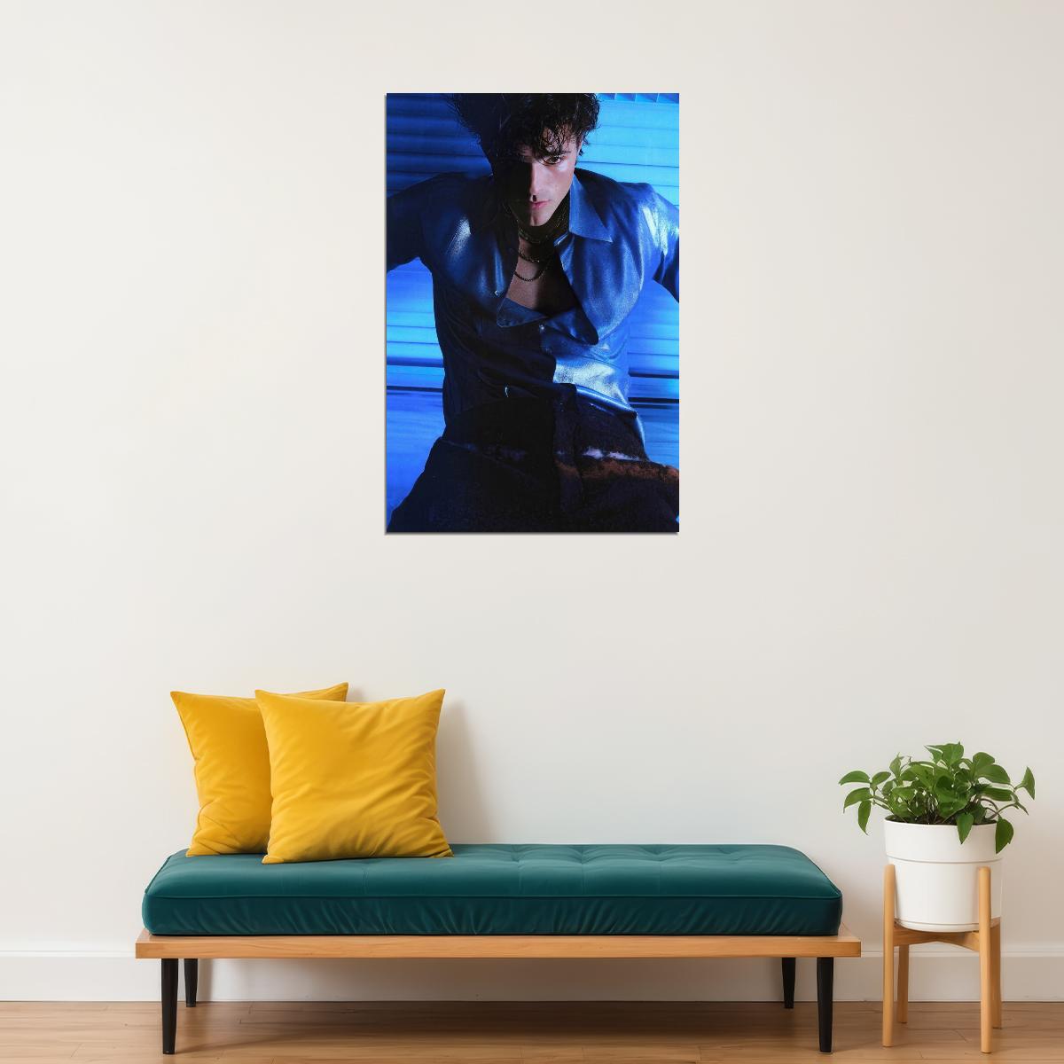 Jacob Elordi Stylish Blue Fashion Photo Print Hollywood Celebrity Poster Handsome Man Wall Art Hot Male Model Aesthetic Decor for Bedroom Living Space - xonomax