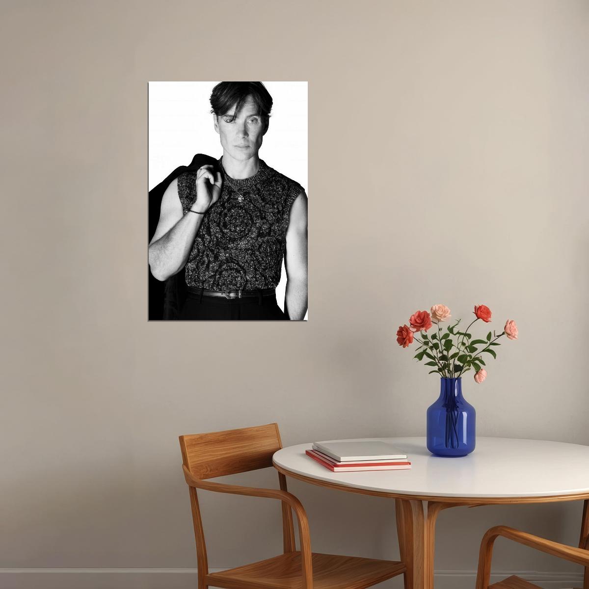 Cillian Murphy Black and White Stylish Photo Print Hollywood Celebrity Poster Handsome Man Wall Art Hot Male Actor Aesthetic Decor for Bedroom Living Room - xonomax