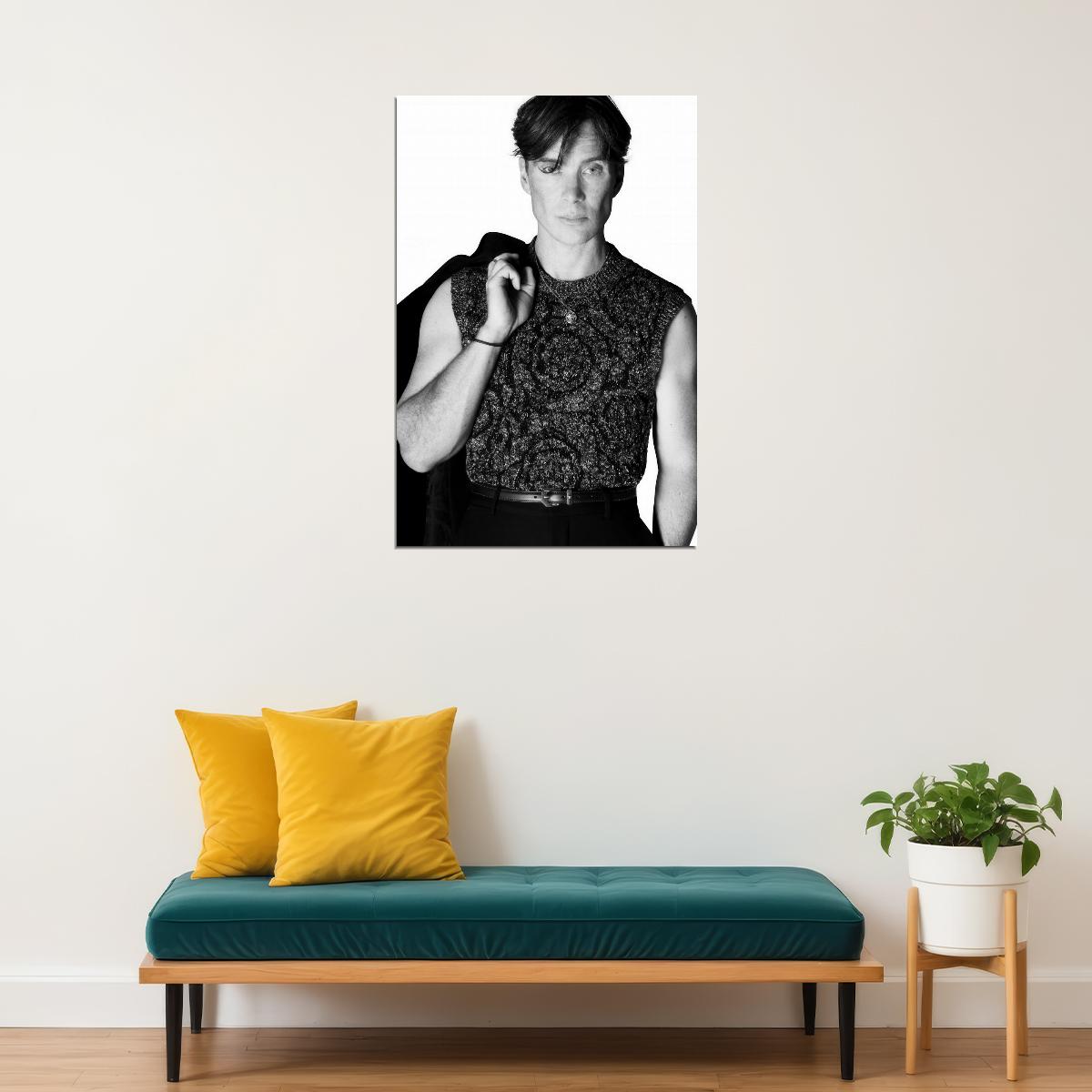 Cillian Murphy Black and White Stylish Photo Print Hollywood Celebrity Poster Handsome Man Wall Art Hot Male Actor Aesthetic Decor for Bedroom Living Room - xonomax