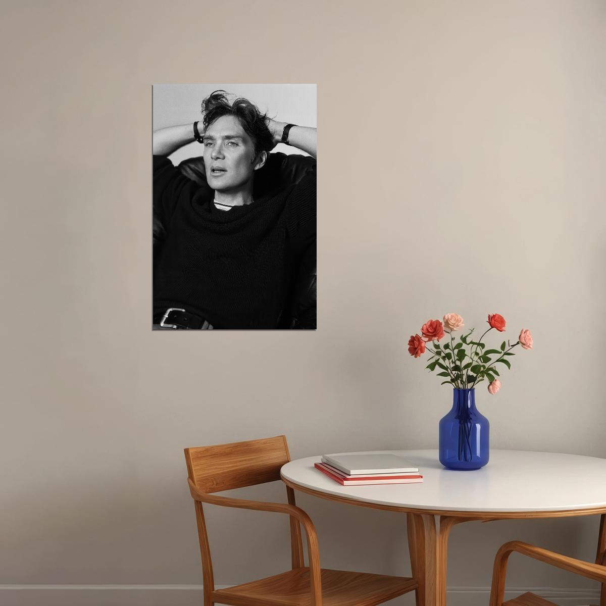 Cillian Murphy Black and White Relaxed Pose Photo Print Hollywood Celebrity Poster Handsome Man Wall Art Hot Male Actor Aesthetic Decor for Bedroom Living Space - xonomax