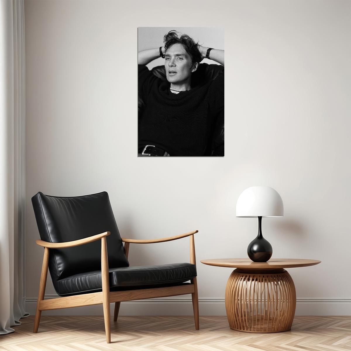 Cillian Murphy Black and White Relaxed Pose Photo Print Hollywood Celebrity Poster Handsome Man Wall Art Hot Male Actor Aesthetic Decor for Bedroom Living Space - xonomax
