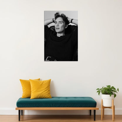 Cillian Murphy Black and White Relaxed Pose Photo Print Hollywood Celebrity Poster Handsome Man Wall Art Hot Male Actor Aesthetic Decor for Bedroom Living Space - xonomax