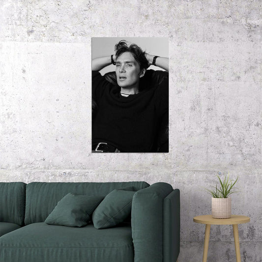 Cillian Murphy Black and White Relaxed Pose Photo Print Hollywood Celebrity Poster Handsome Man Wall Art Hot Male Actor Aesthetic Decor for Bedroom Living Space - xonomax