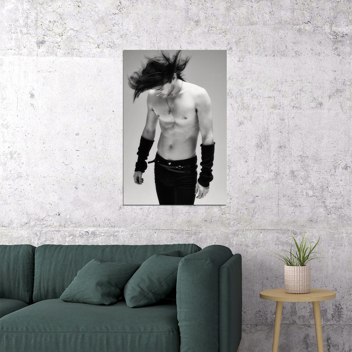 Jared Leto Black and White Shirtless Fashion Photo Print Hollywood Celebrity Poster Handsome Man Wall Art Hot Male Musician Aesthetic Decor for Bedroom Living Room - xonomax