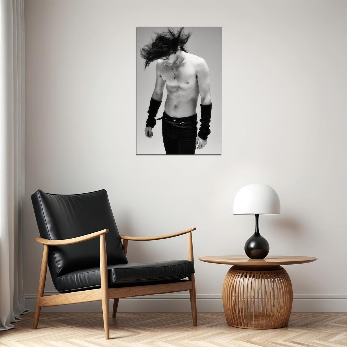Jared Leto Black and White Shirtless Fashion Photo Print Hollywood Celebrity Poster Handsome Man Wall Art Hot Male Musician Aesthetic Decor for Bedroom Living Room - xonomax