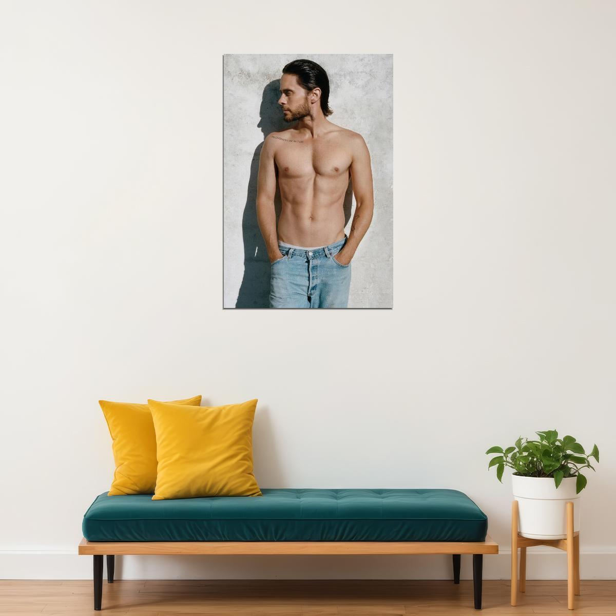 Jared Leto Shirtless Casual Denim Photo Print Hollywood Celebrity Poster Handsome Man Wall Art Hot Male Musician Aesthetic Decor for Bedroom Living Space - xonomax