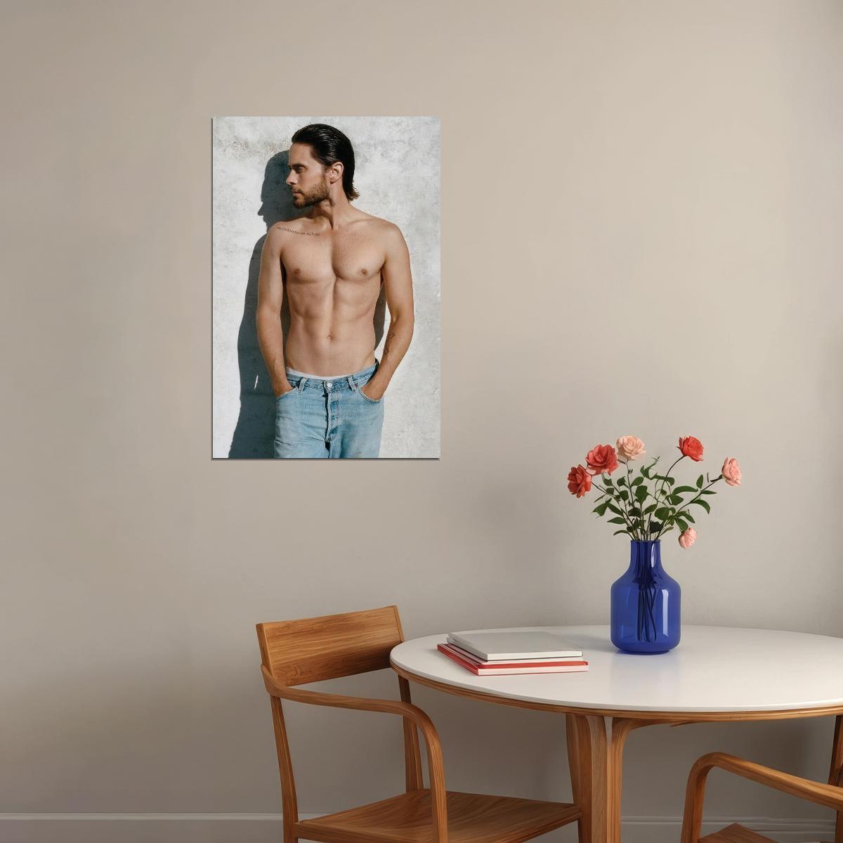 Jared Leto Shirtless Casual Denim Photo Print Hollywood Celebrity Poster Handsome Man Wall Art Hot Male Musician Aesthetic Decor for Bedroom Living Space - xonomax