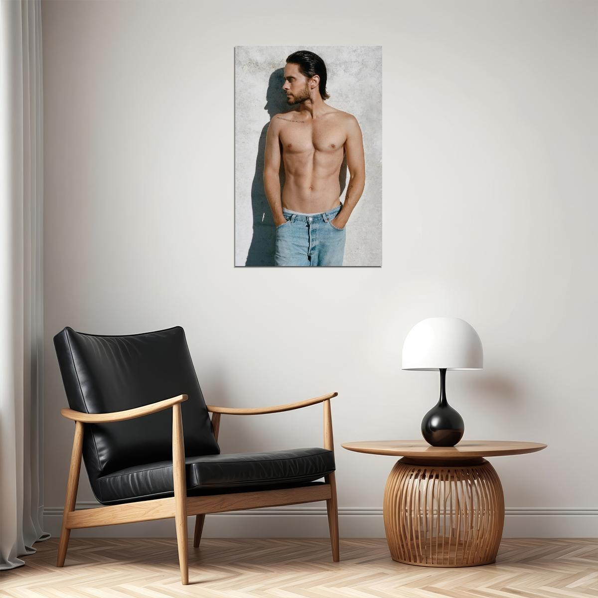 Jared Leto Shirtless Casual Denim Photo Print Hollywood Celebrity Poster Handsome Man Wall Art Hot Male Musician Aesthetic Decor for Bedroom Living Space - xonomax