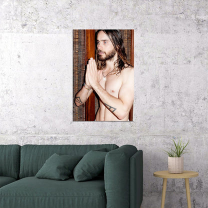Jared Leto Shirtless Shirtless Jesus Praying Hands Photo Print Hollywood Celebrity Poster Handsome Man Wall Art Hot Male Musician Aesthetic Decor for Bedroom Office - xonomax