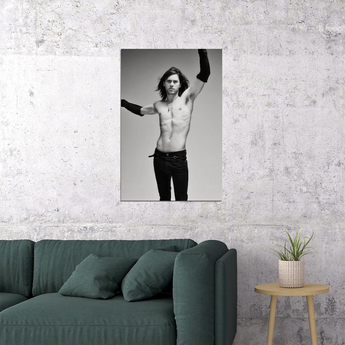 Jared Leto Black and White Bold Fashion Photo Print Hollywood Celebrity Poster Handsome Man Wall Art Hot Male Model Aesthetic Decor for Bedroom Living Space - xonomax